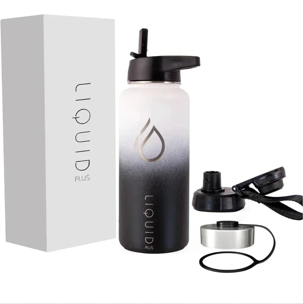 Insulated Water Bottle with Straw Lid - 32oz. Includes 3 Lids. Double Walled - Picture 1 of 7